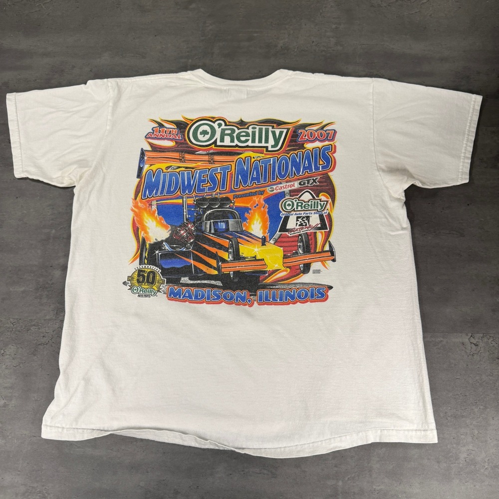 Vintage NHRA Midwest Nationals T Shirt XL White Distressed Racing 2007 Racing